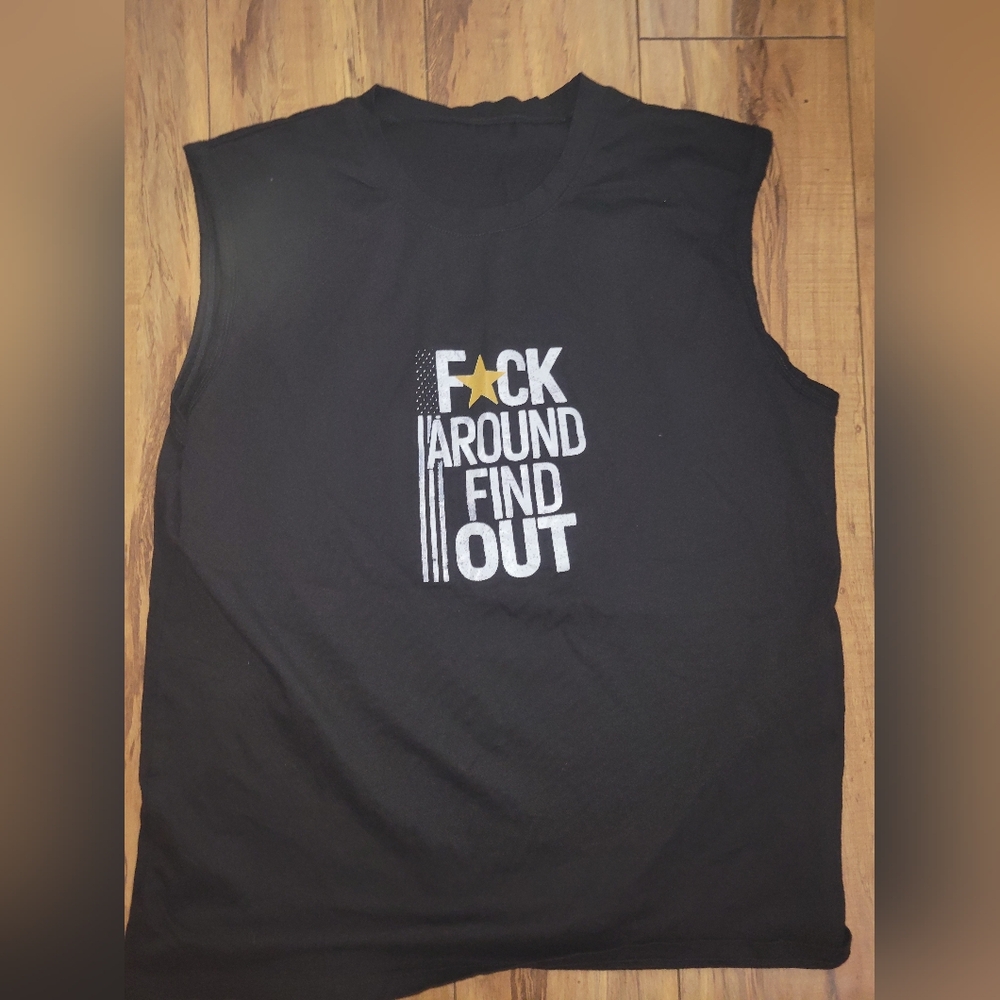 "F*CK AROUND FIND OUT" Black Graphic Sleeveless Muscle Top